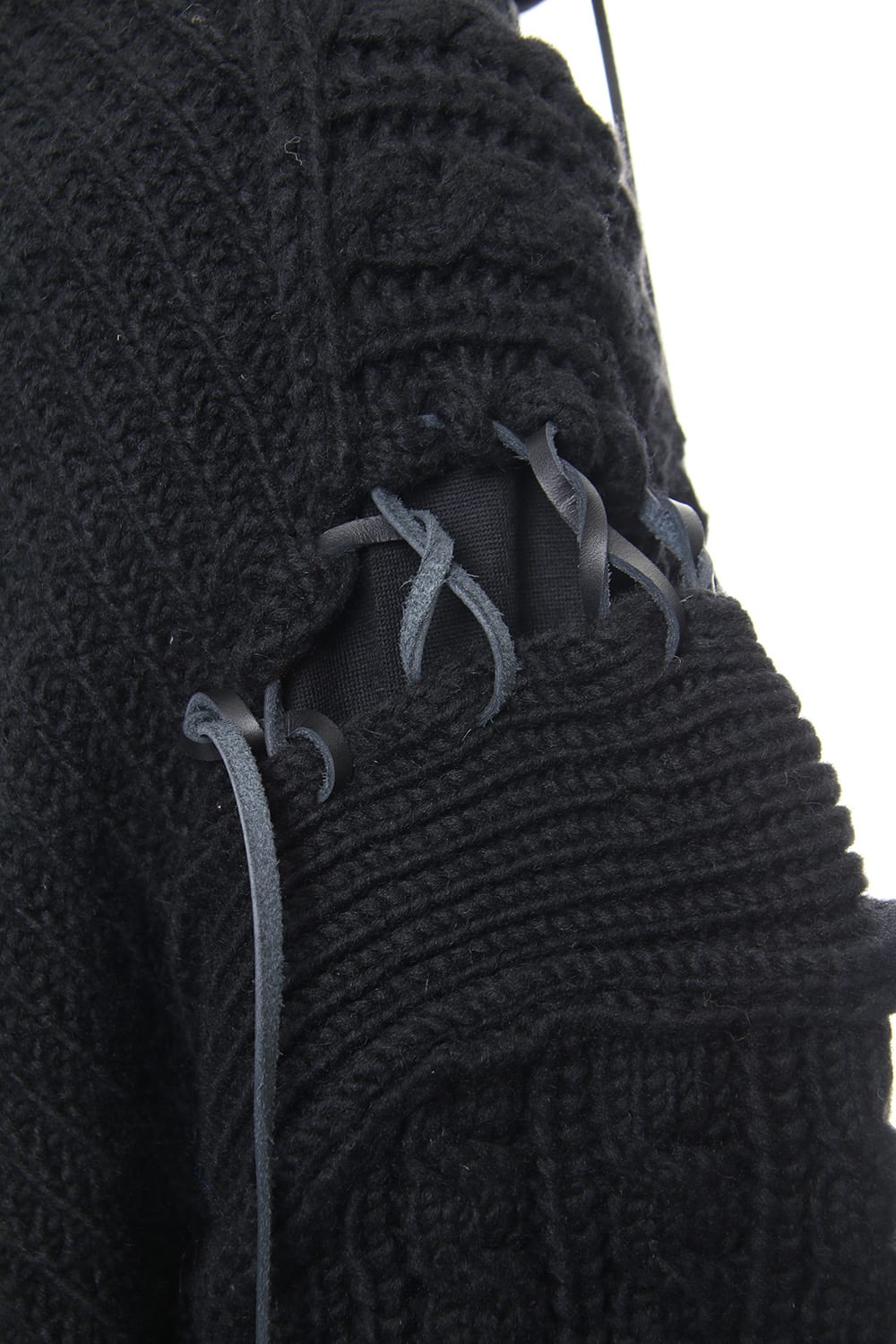 Leather Lace Seam Grafting Turtleneck Knit