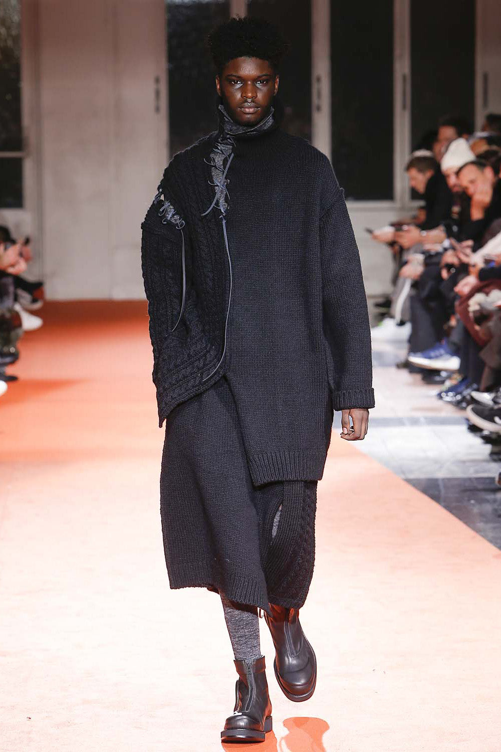 Leather Lace Seam Grafting Turtleneck Knit