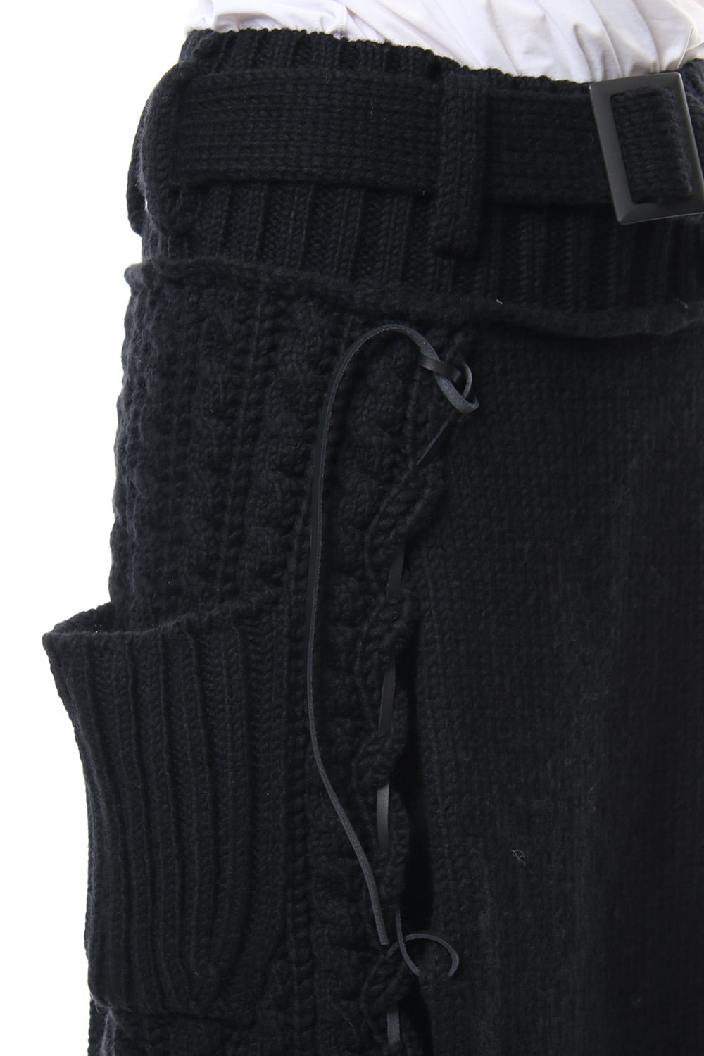 Leather Lace Seam Grafting Knit Long Skirt