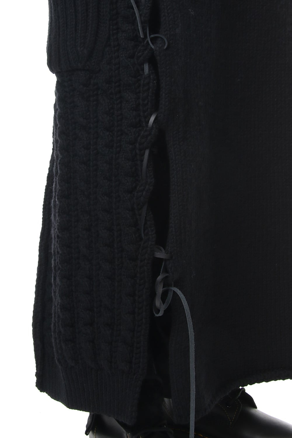 Leather Lace Seam Grafting Knit Long Skirt