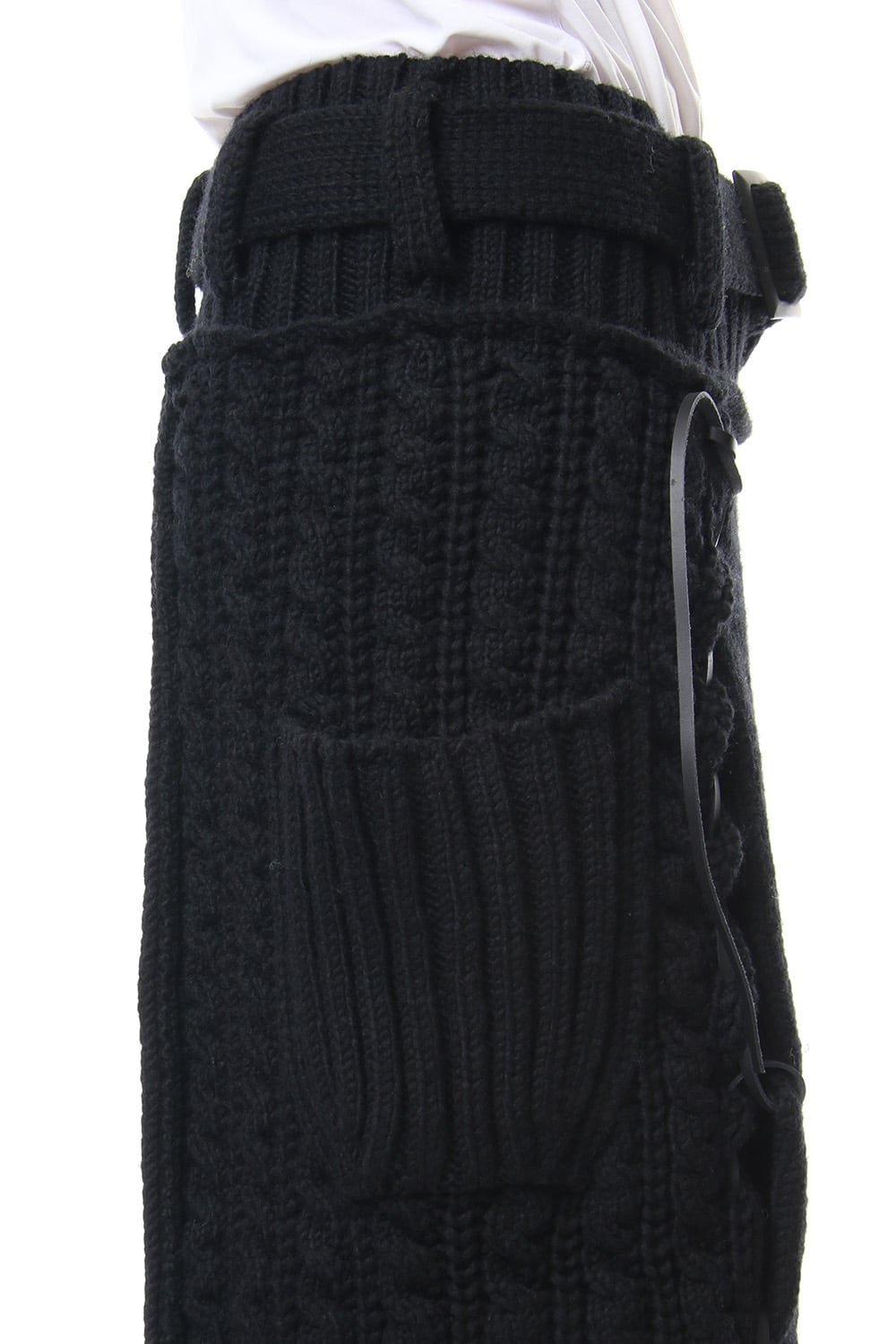 Leather Lace Seam Grafting Knit Long Skirt