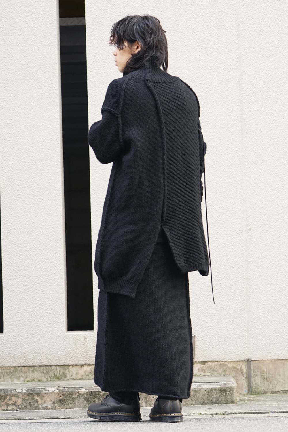 Leather Lace Seam Grafting Knit Long Skirt