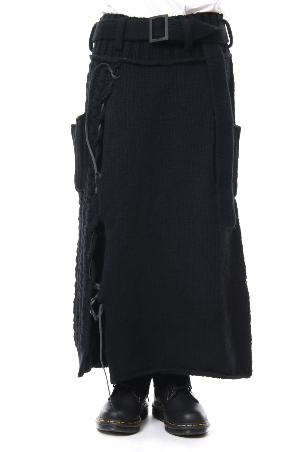 Leather Lace Seam Grafting Knit Long Skirt