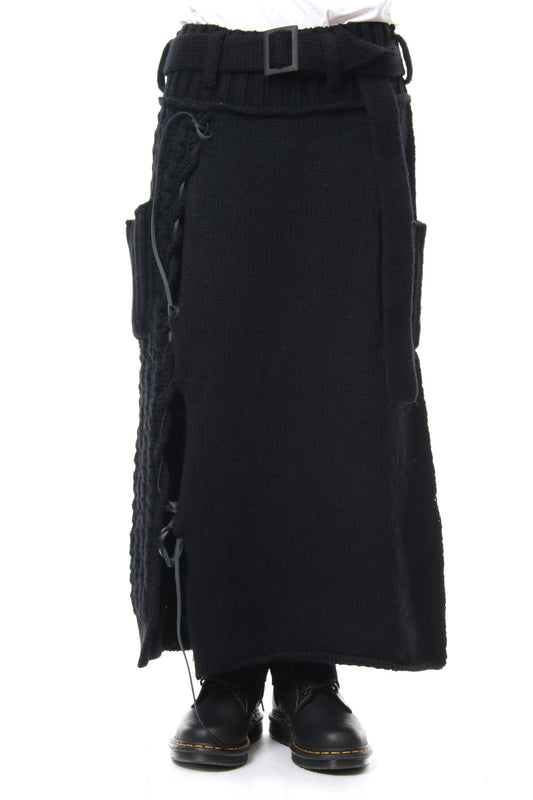 Leather Lace Seam Grafting Knit Long Skirt