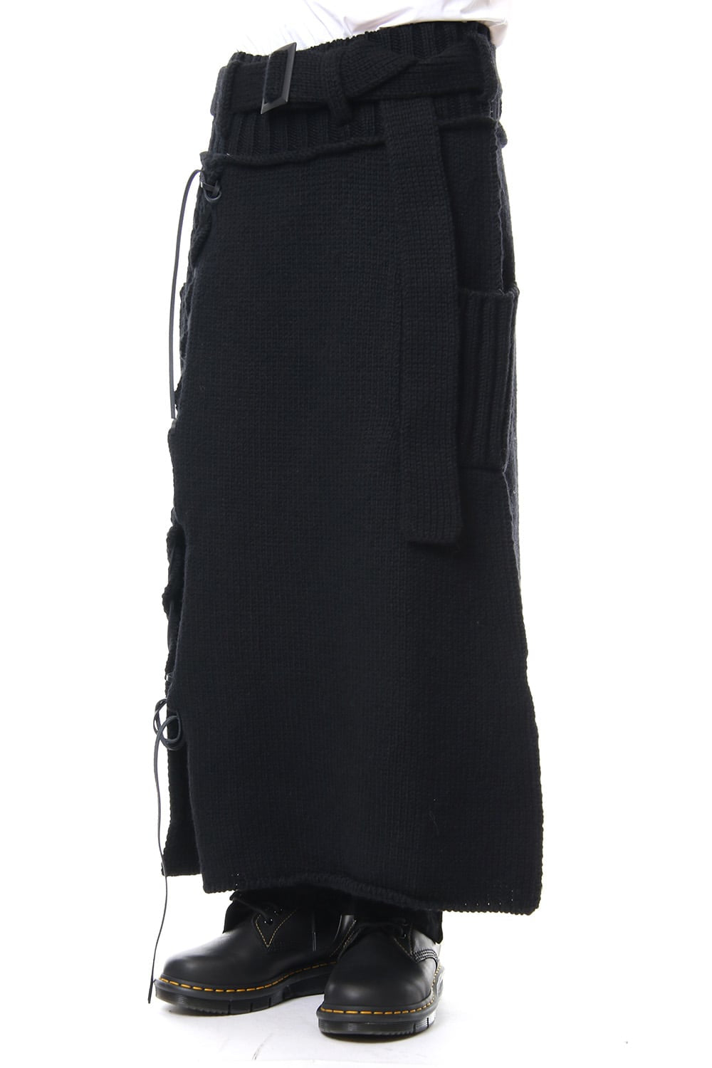 Leather Lace Seam Grafting Knit Long Skirt