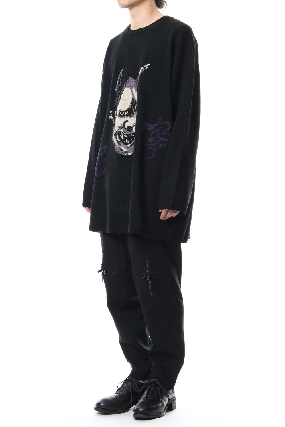 Knee Cross Fastener Slim Pants Straight Twill