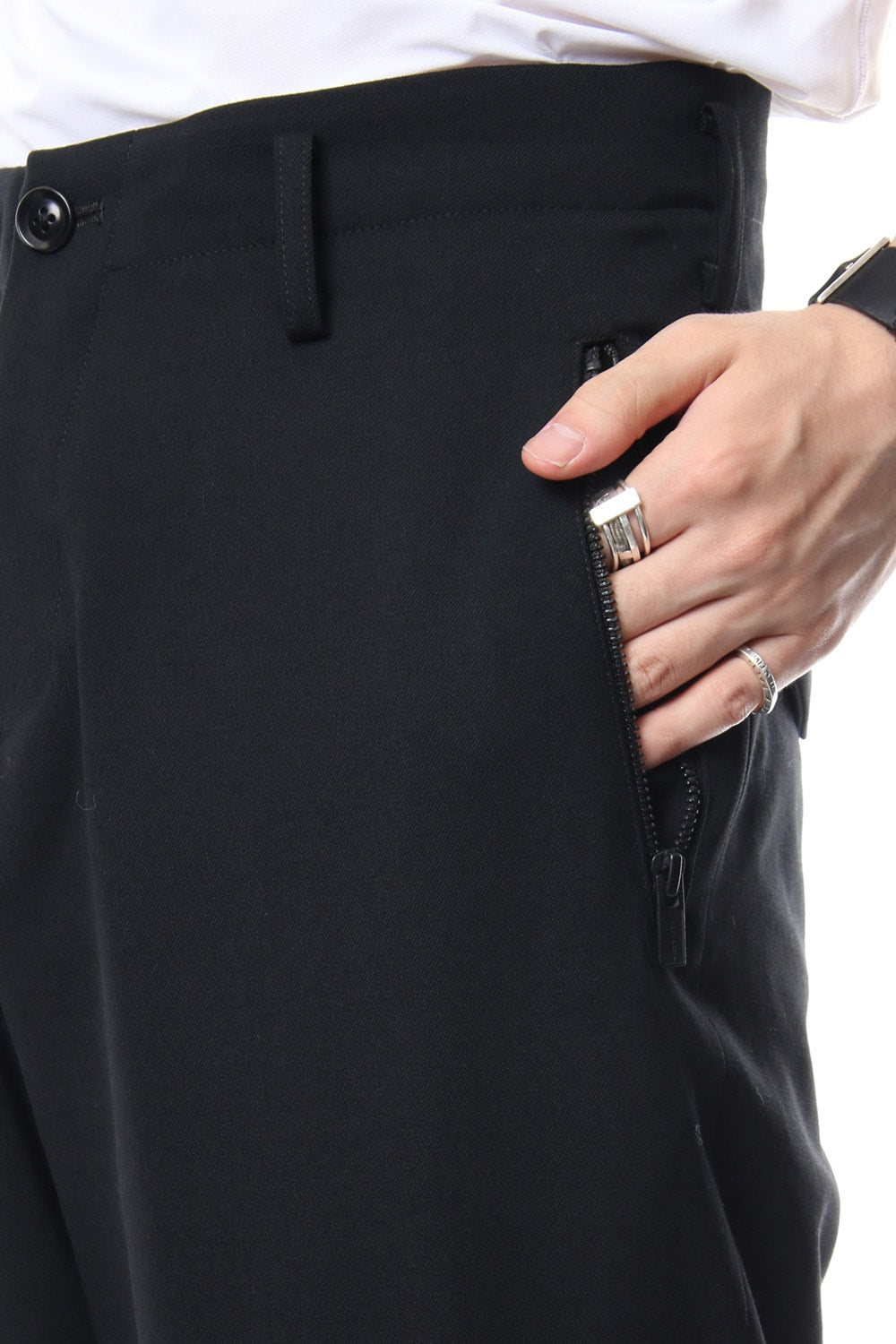 Knee Cross Fastener Slim Pants Straight Twill