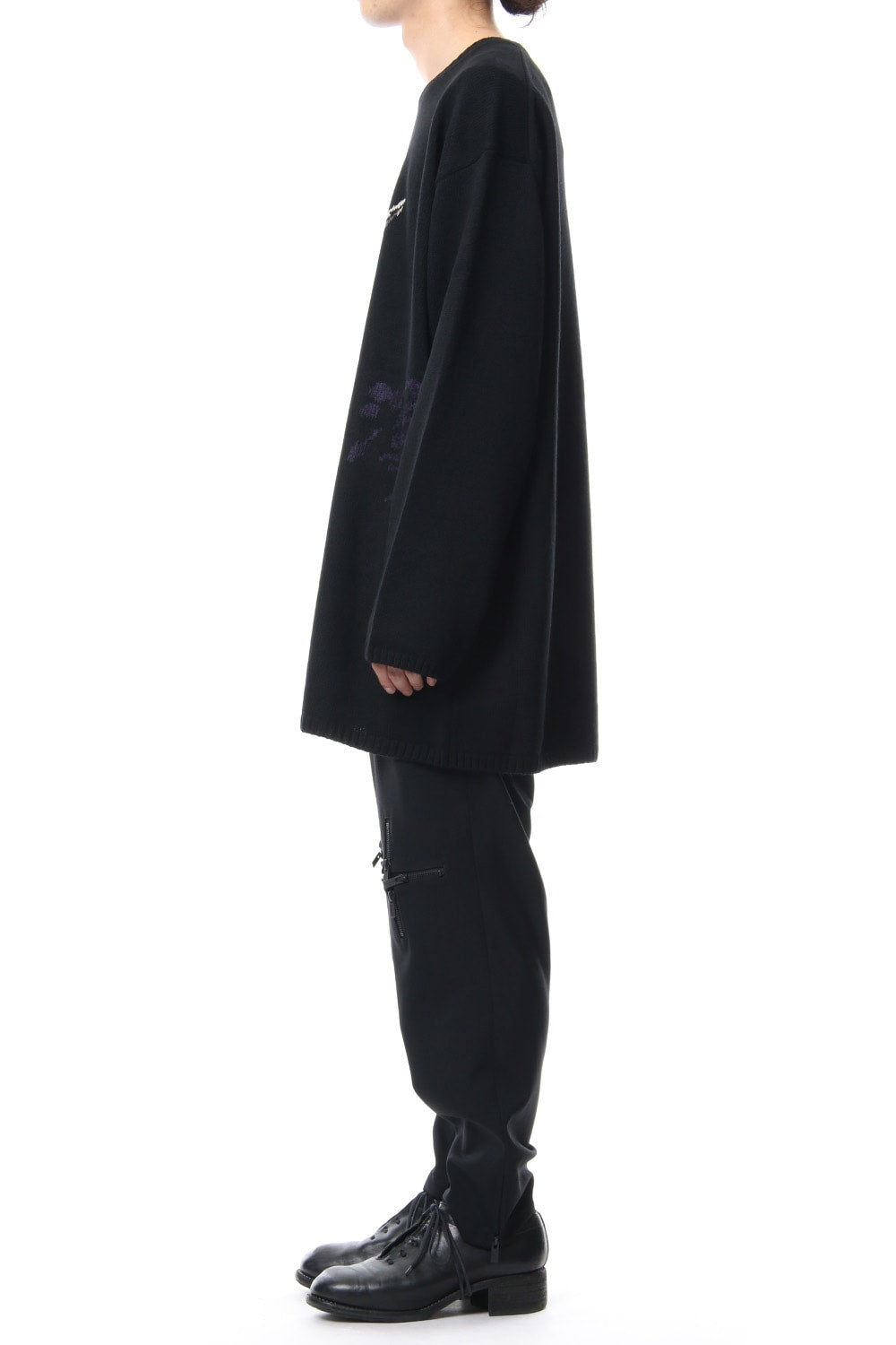 Knee Cross Fastener Slim Pants Straight Twill