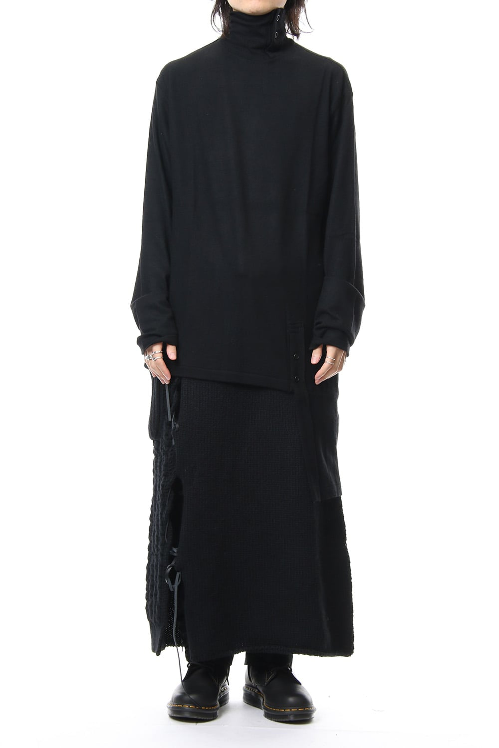 Leather Lace Seam Grafting Knit Long Skirt