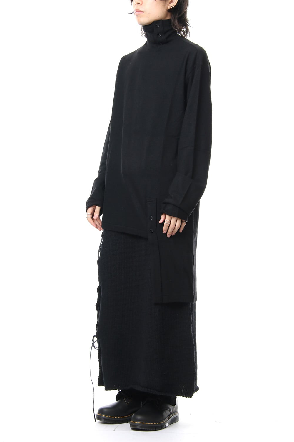 Leather Lace Seam Grafting Knit Long Skirt