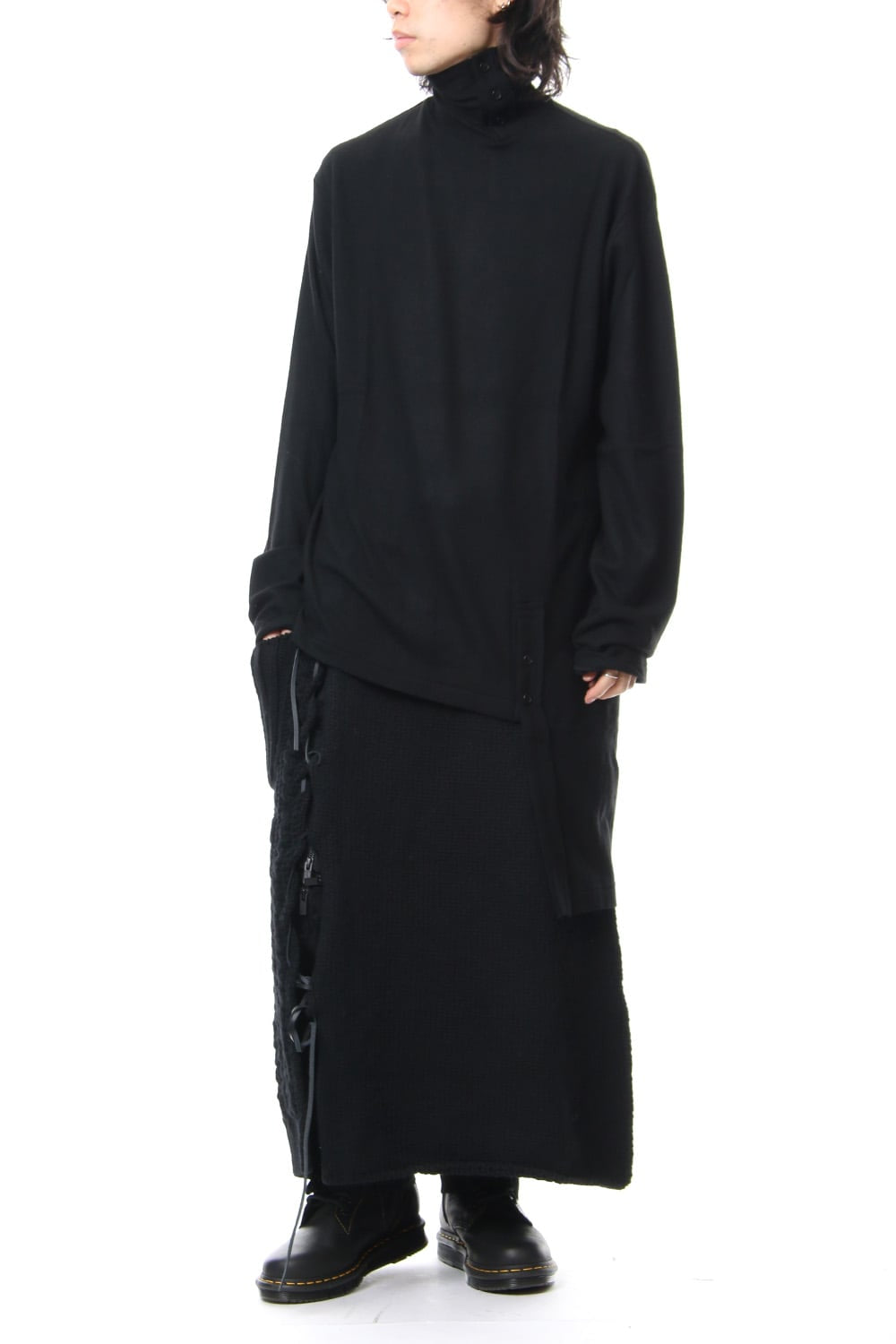 Leather Lace Seam Grafting Knit Long Skirt