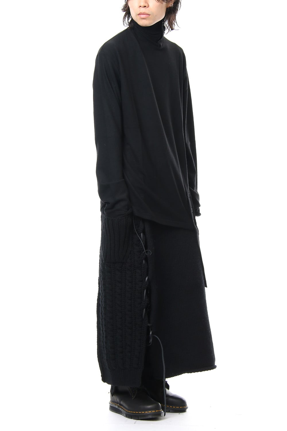 Leather Lace Seam Grafting Knit Long Skirt