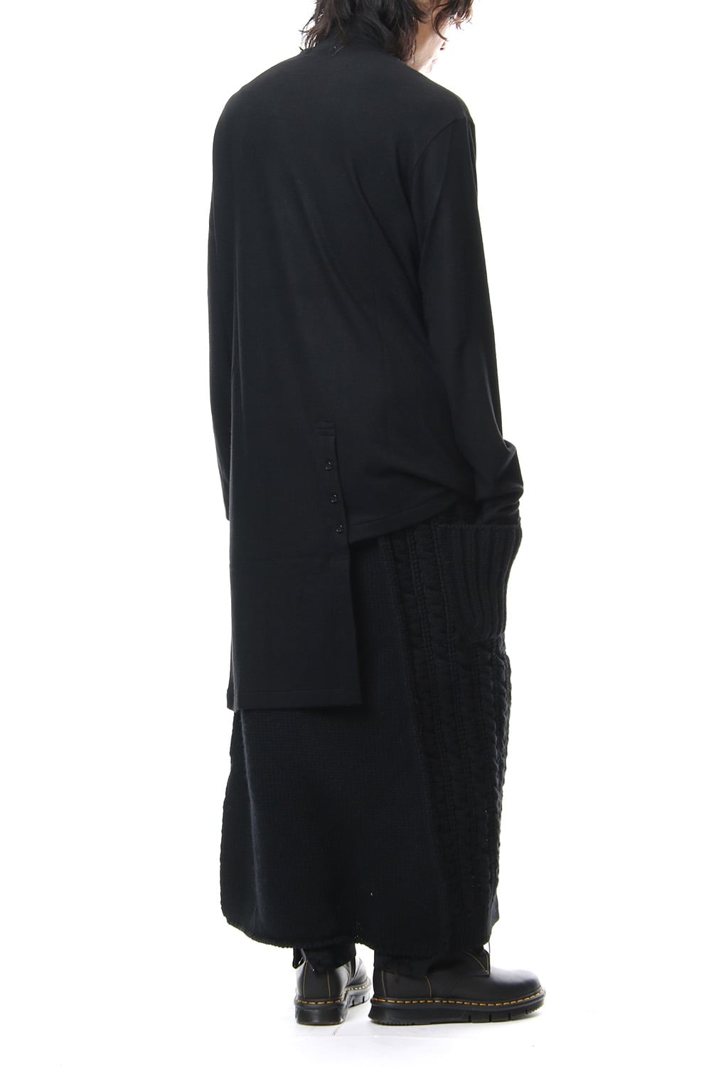 Leather Lace Seam Grafting Knit Long Skirt