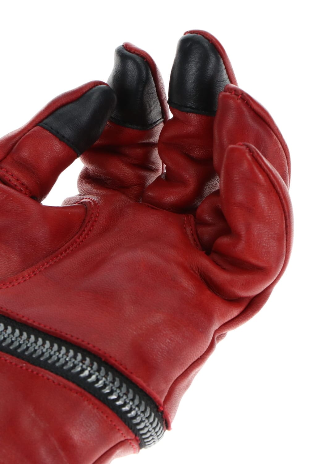 Horse Leather Spiral ZIP Gloves Red