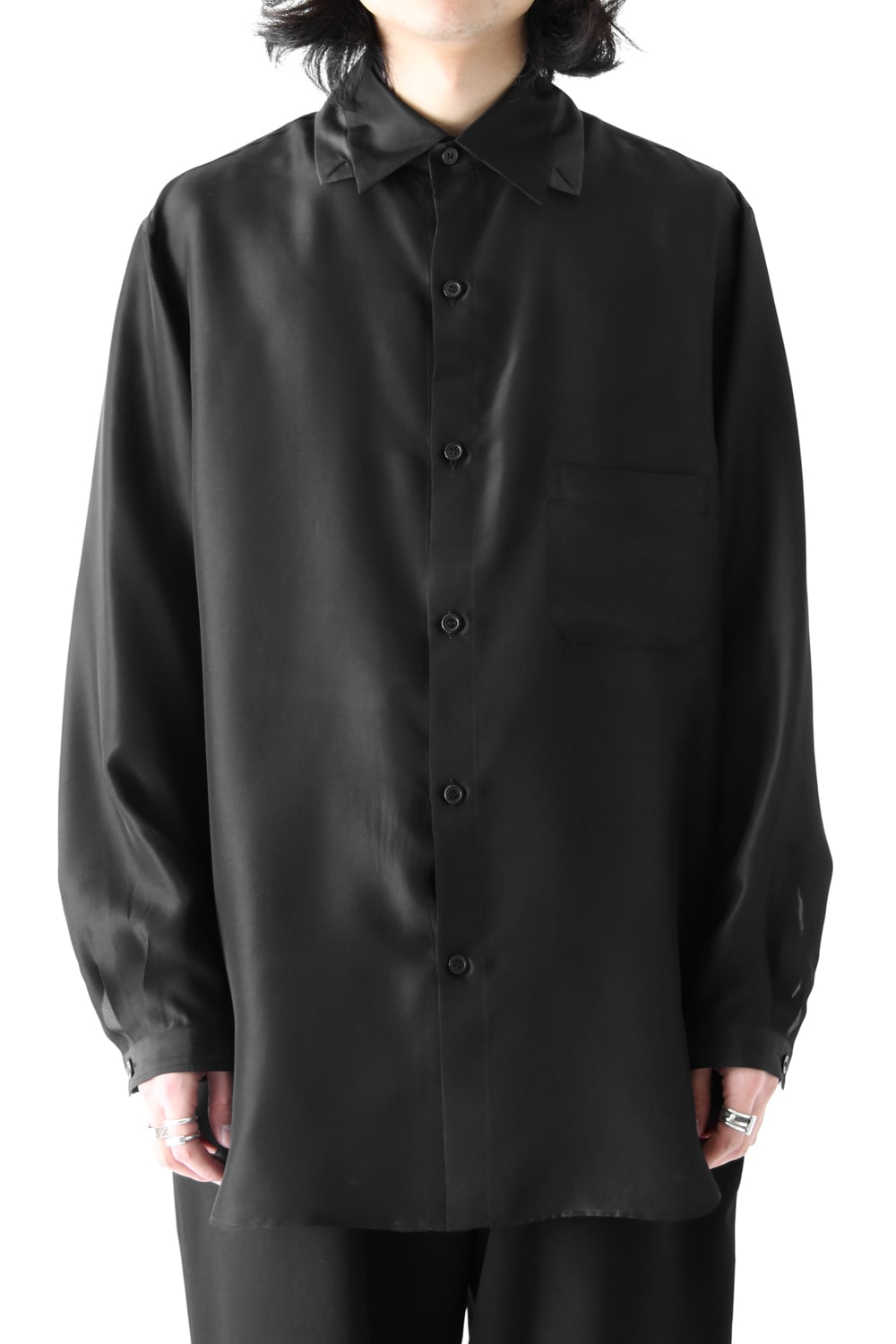 Hidden Collar Button Silk Shirt