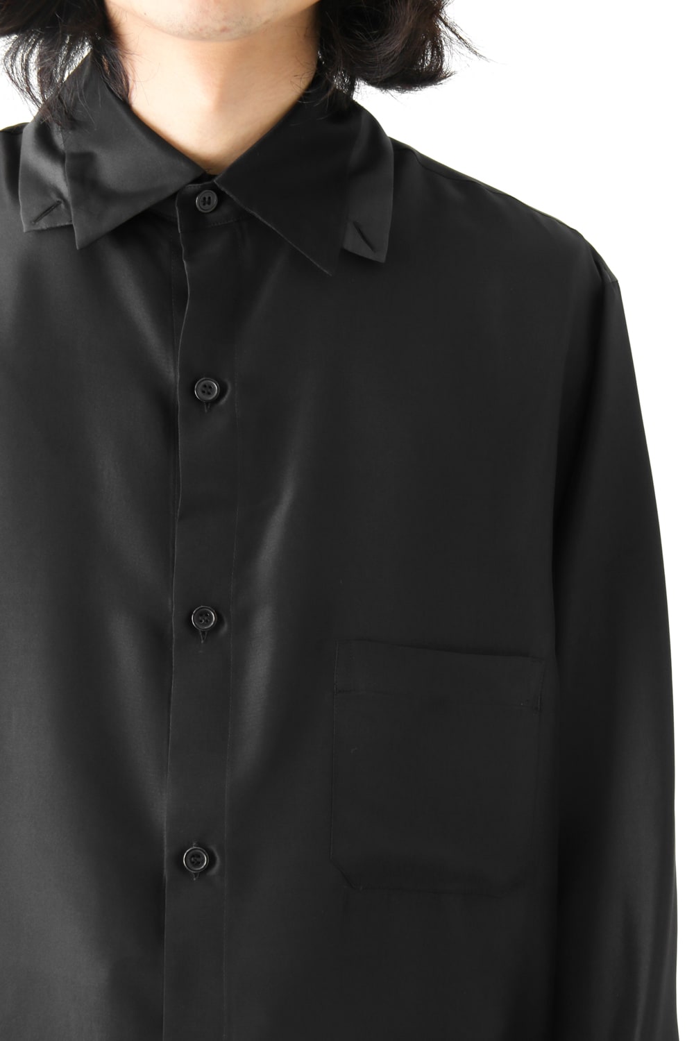 Hidden Collar Button Silk Shirt