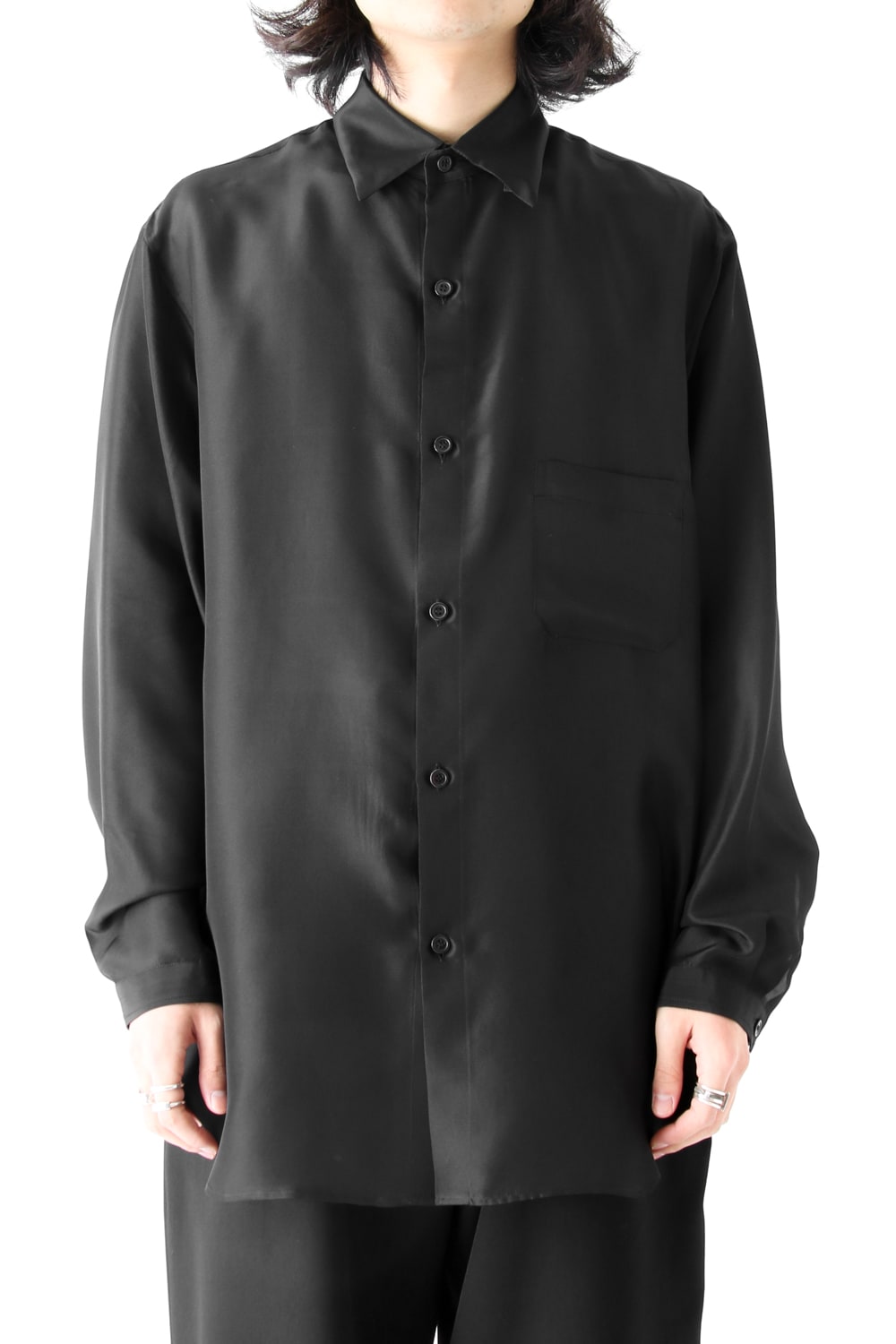 Hidden Collar Button Silk Shirt