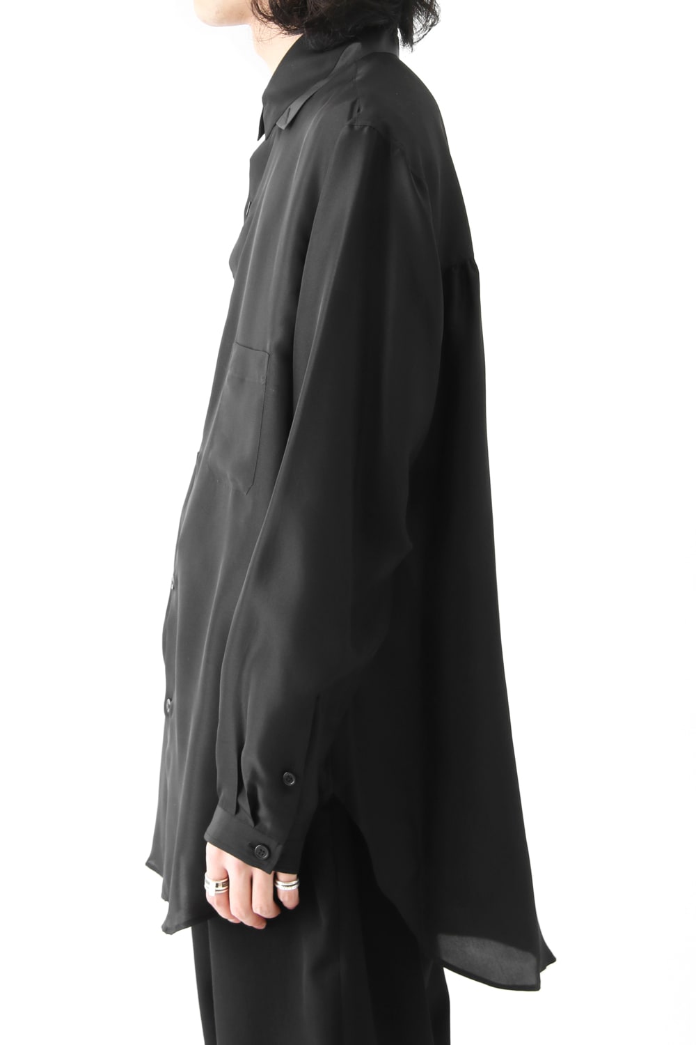 Hidden Collar Button Silk Shirt