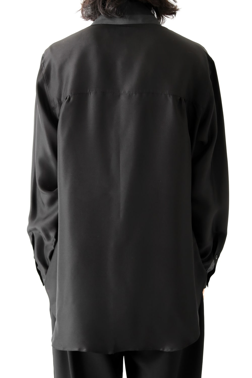 Hidden Collar Button Silk Shirt