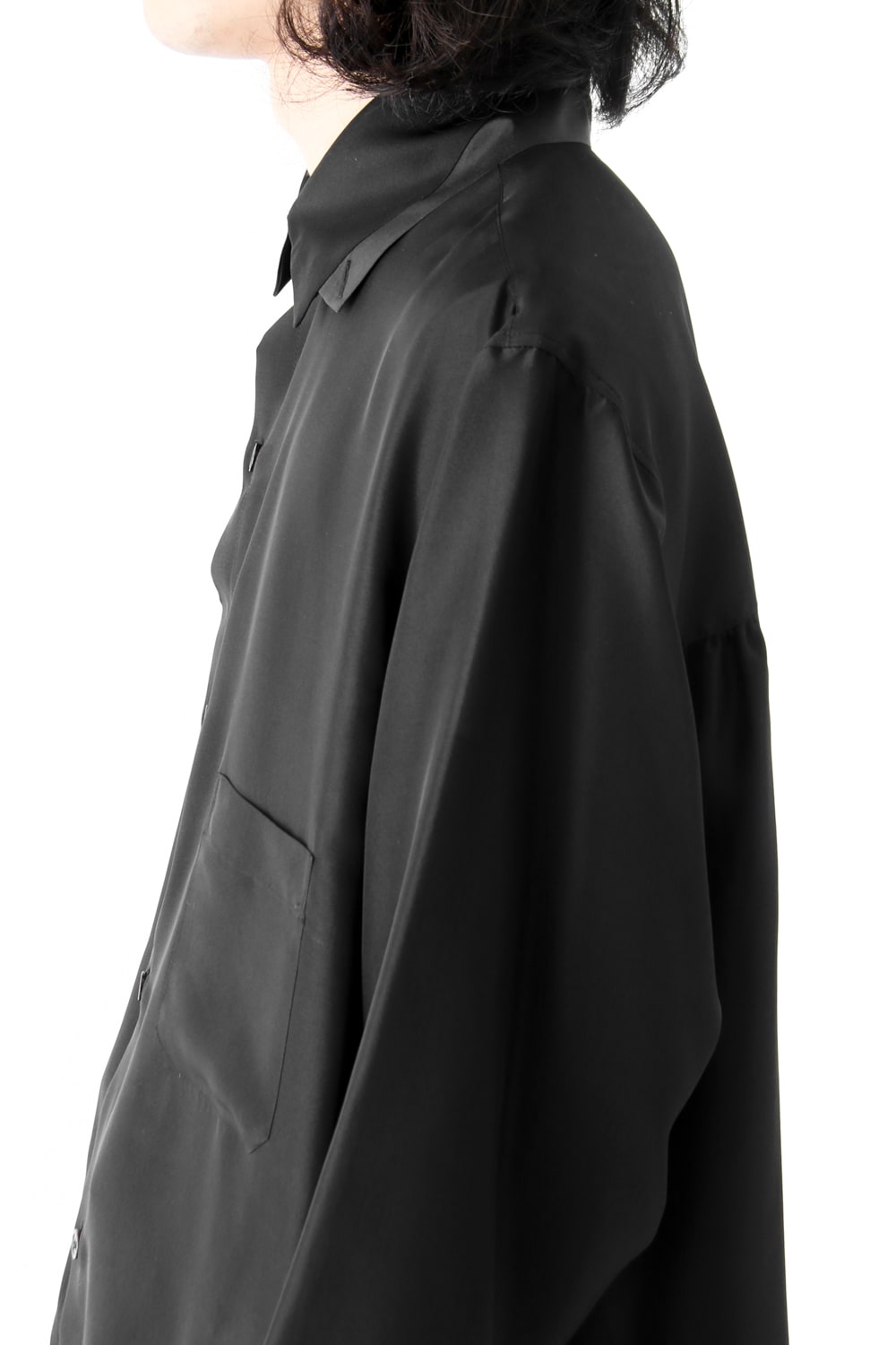 Hidden Collar Button Silk Shirt