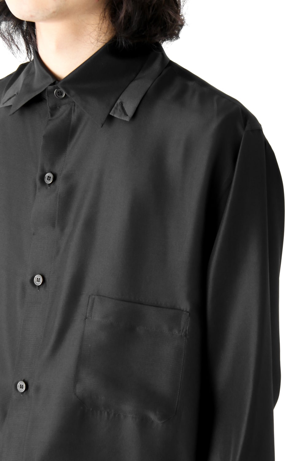 Hidden Collar Button Silk Shirt