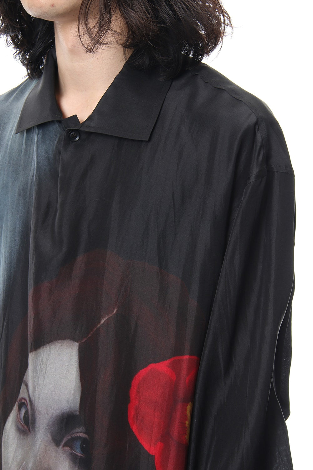 Black open camellia tobacco shirt