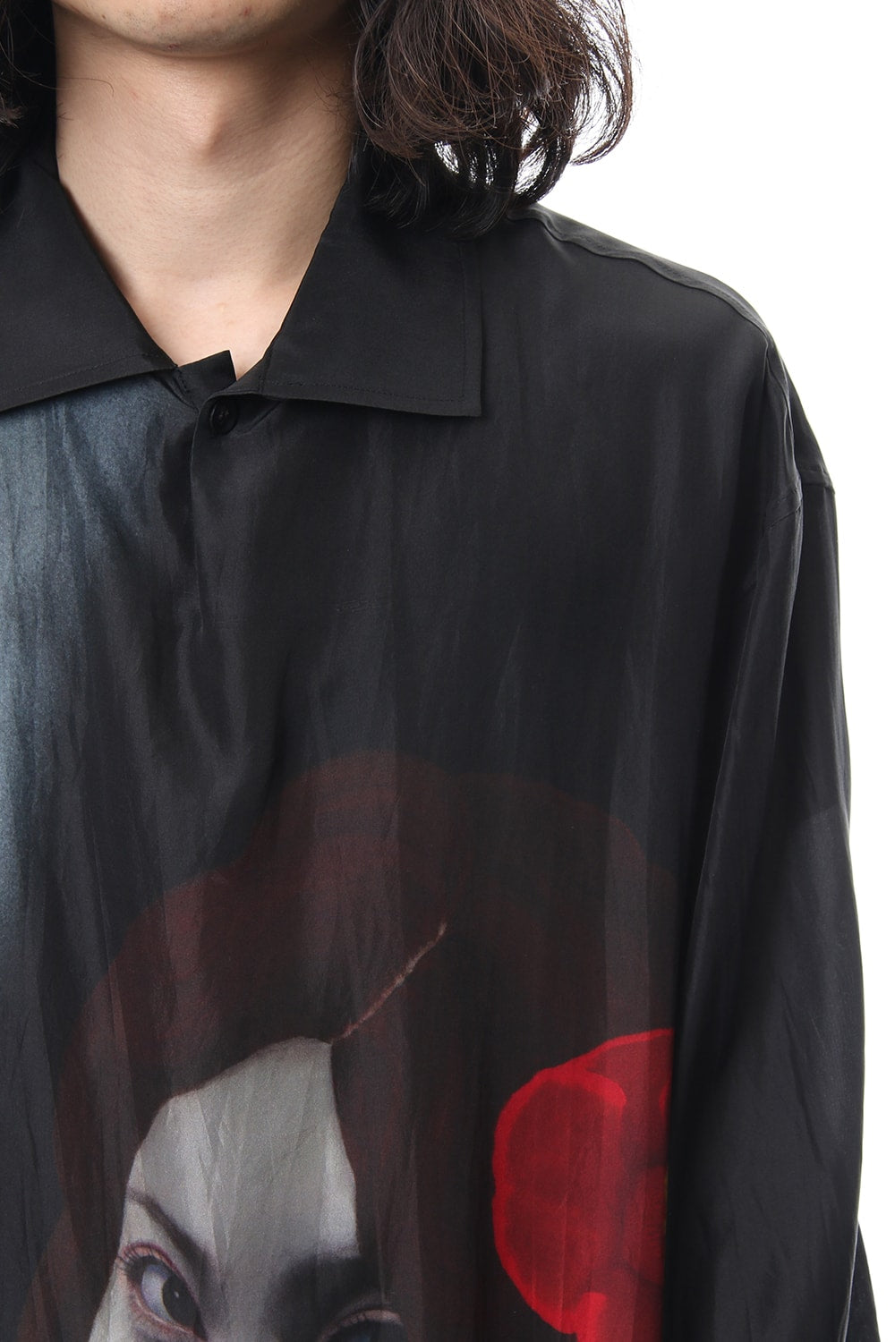 Black open camellia tobacco shirt