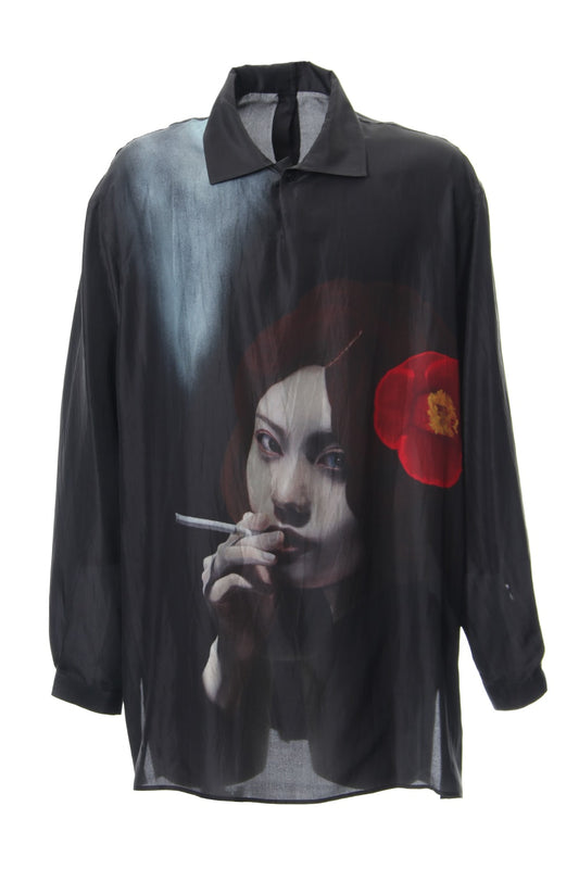 Black open camellia tobacco shirt