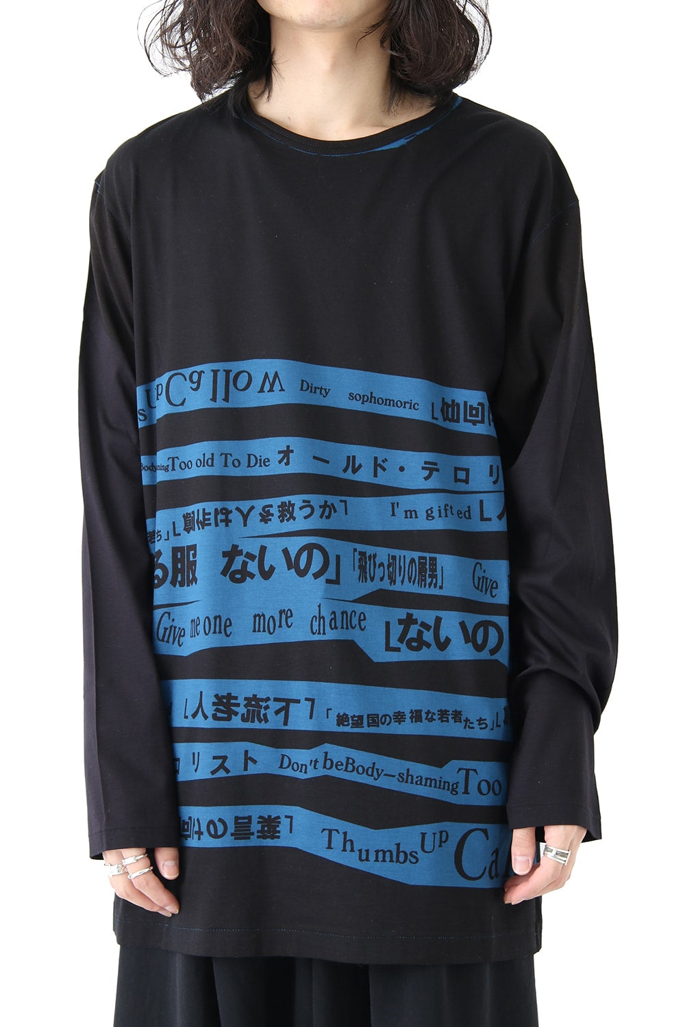 Crew Neck Switch Length Long Sleeve T-shirt