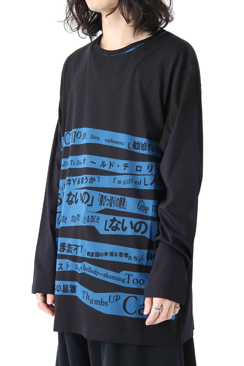 Crew Neck Switch Length Long Sleeve T-shirt