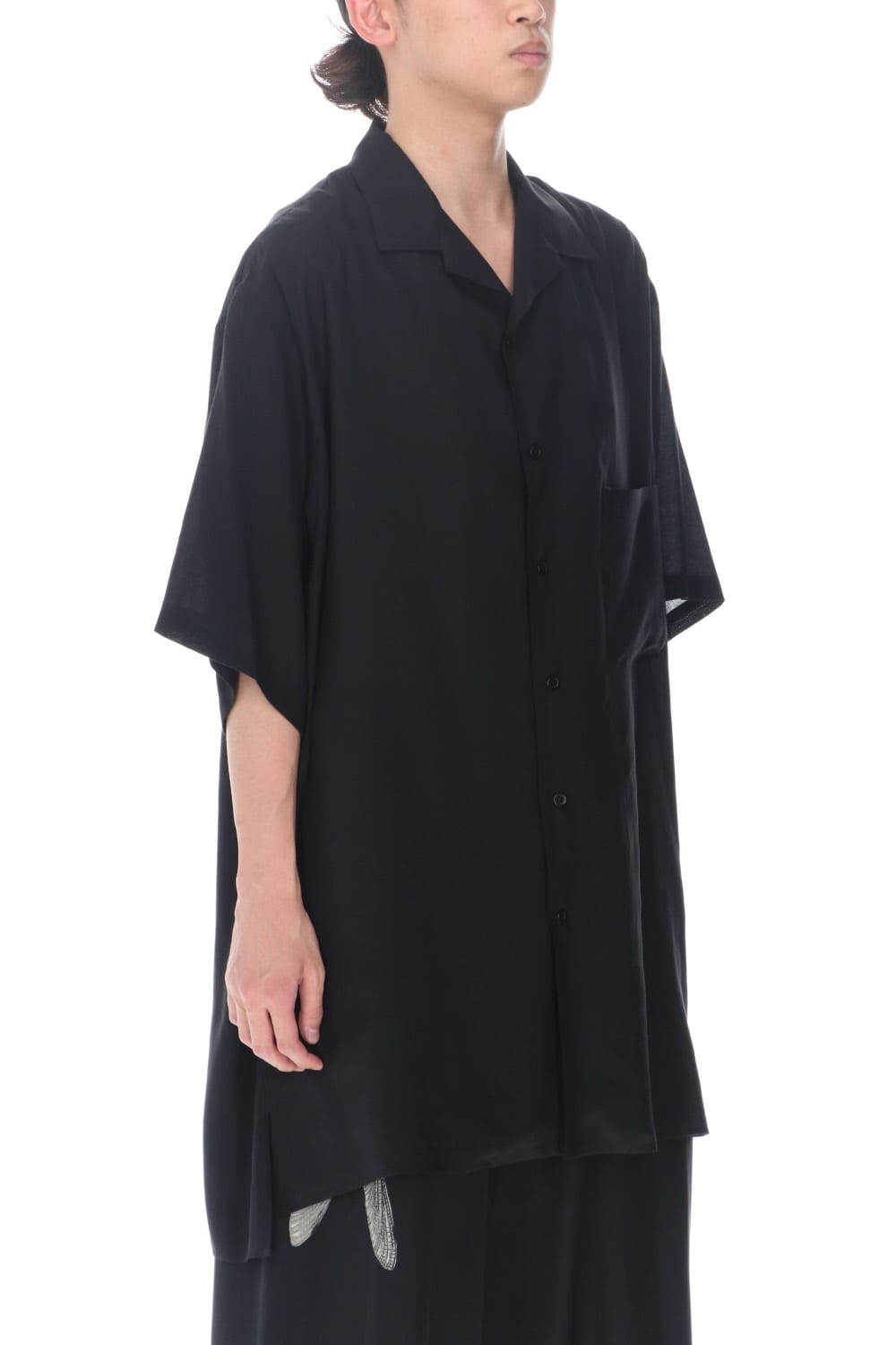 Open collar Tencel Short sleeve blouse