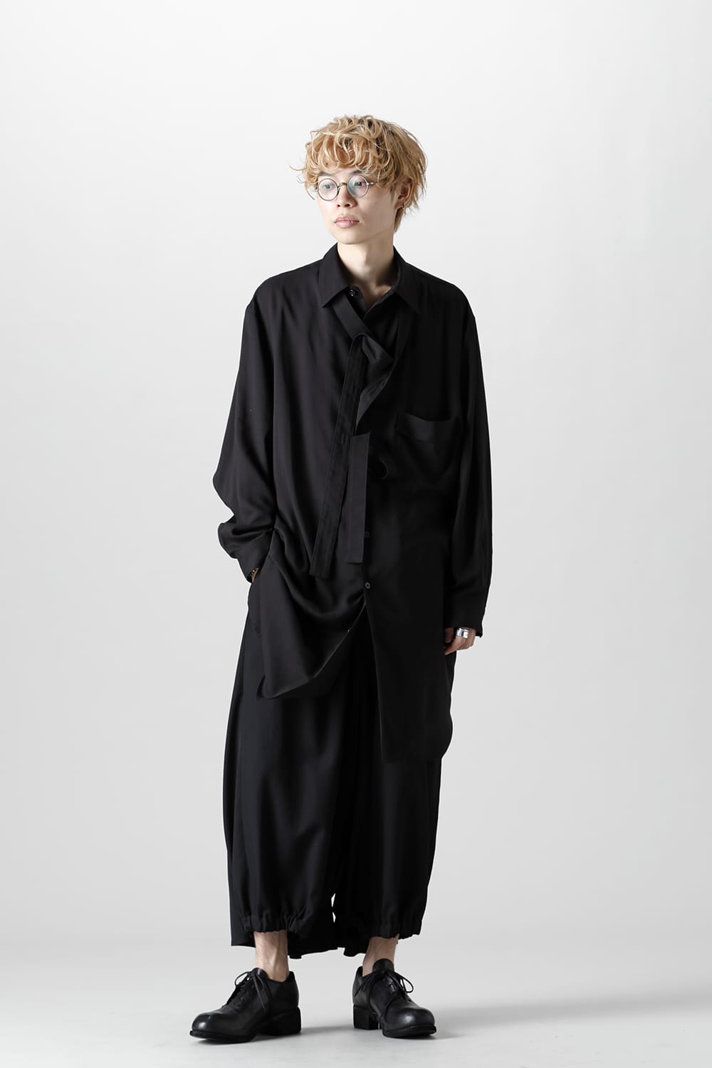 ロング 変形台衿 ブラウス