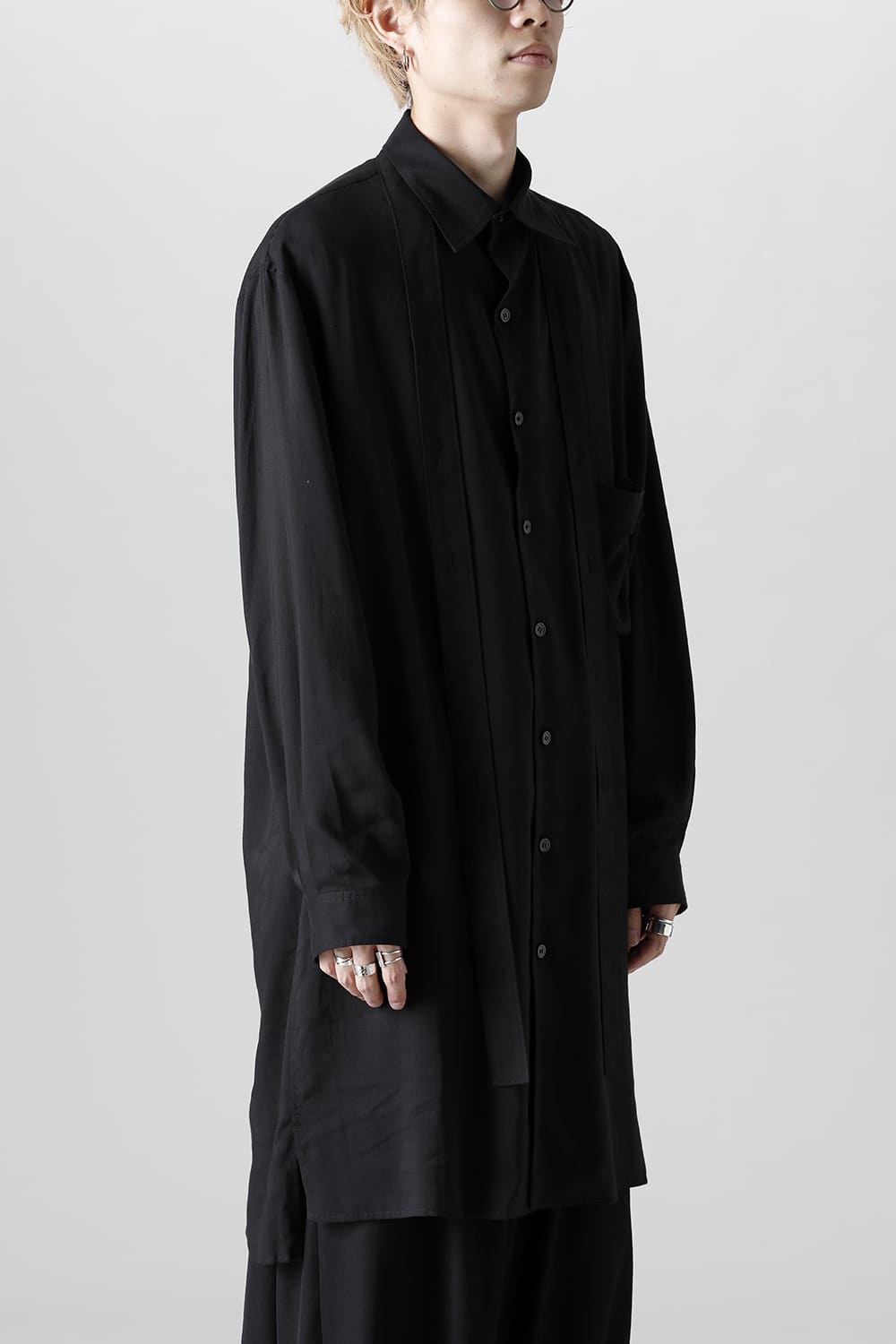 ロング 変形台衿 ブラウス