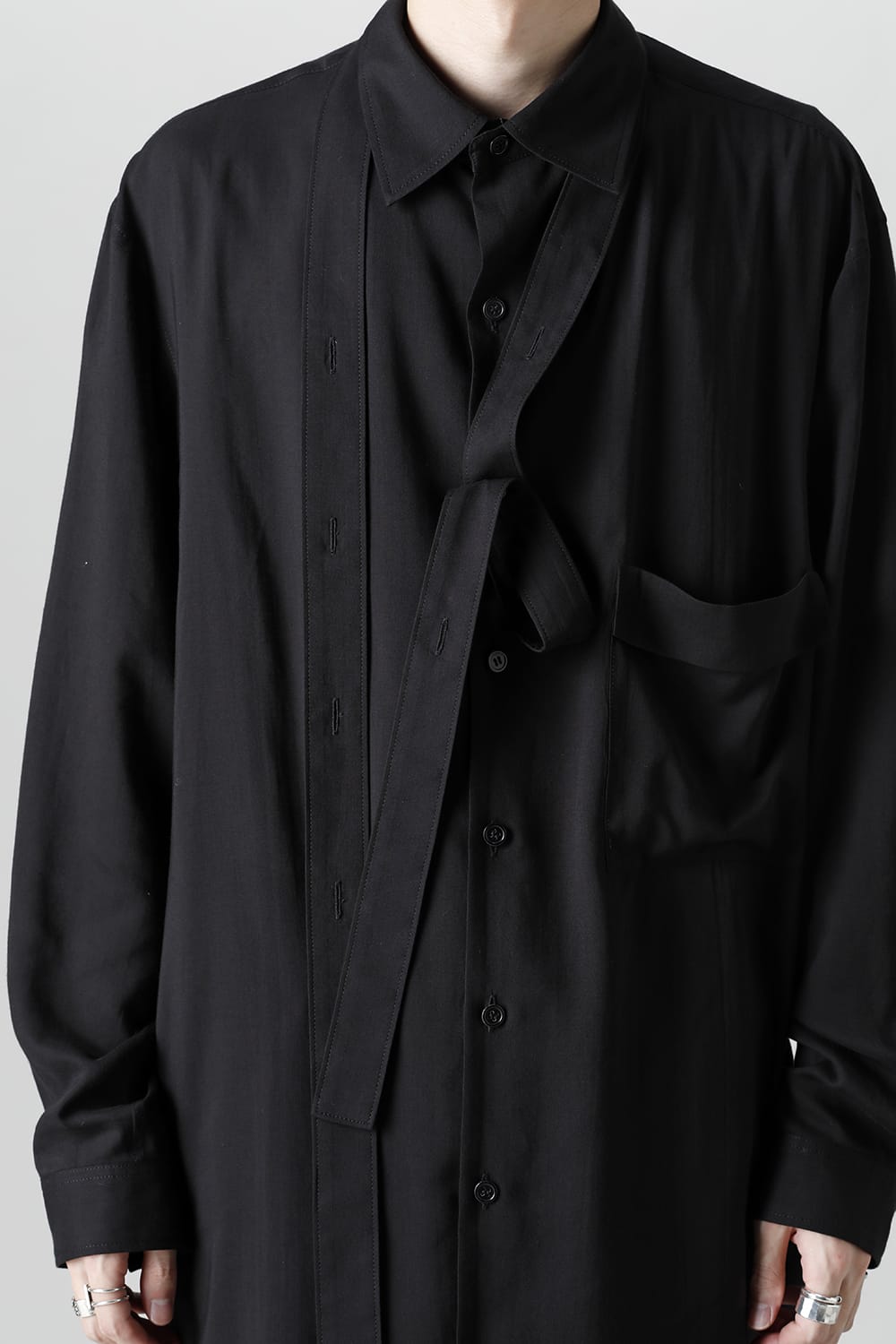 ロング 変形台衿 ブラウス