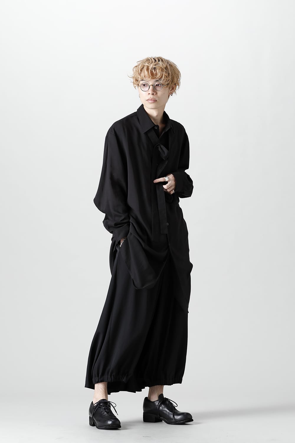 ロング 変形台衿 ブラウス