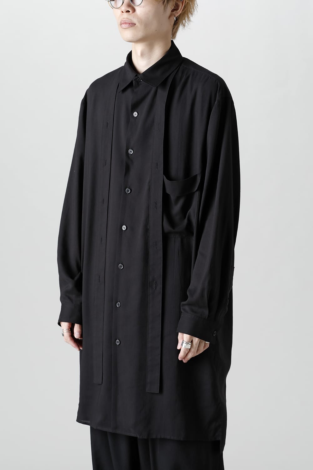 ロング 変形台衿 ブラウス