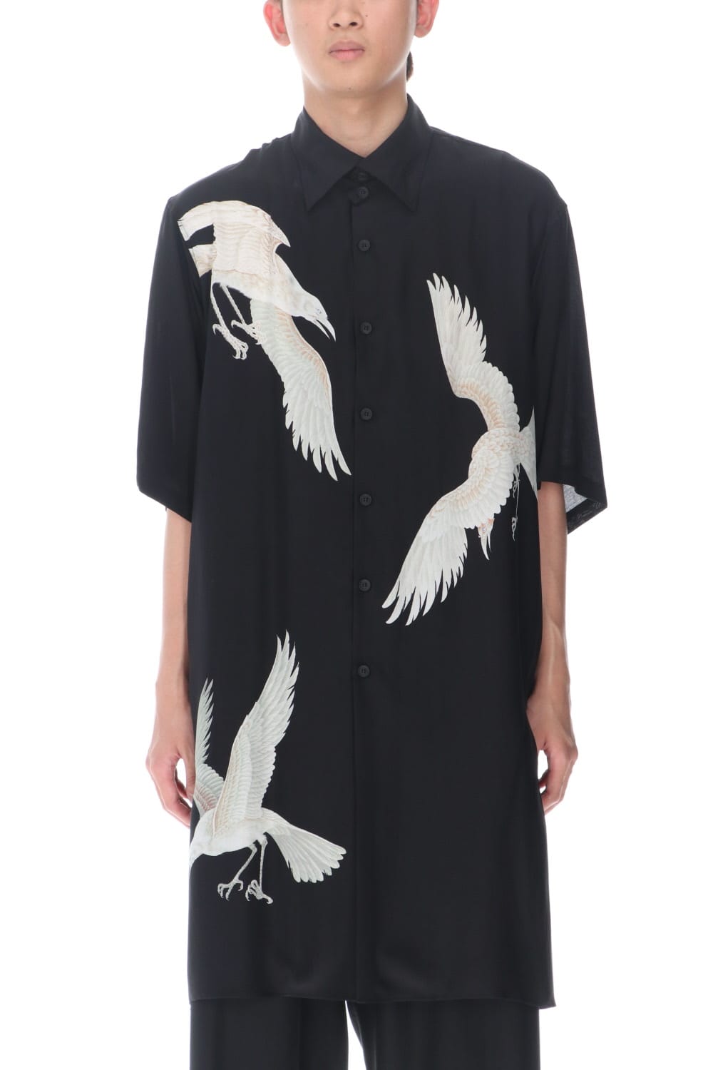 White crow pattern Short sleeve blouse