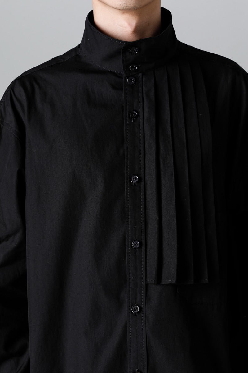 Collart Stand Blouse With Pleated Cloth  Black