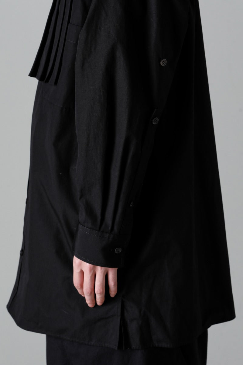 Collart Stand Blouse With Pleated Cloth  Black