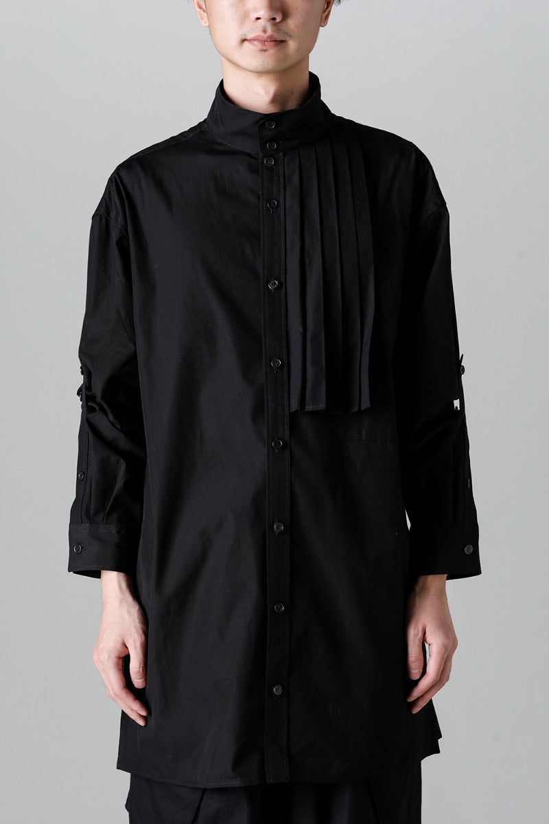 Collart Stand Blouse With Pleated Cloth  Black