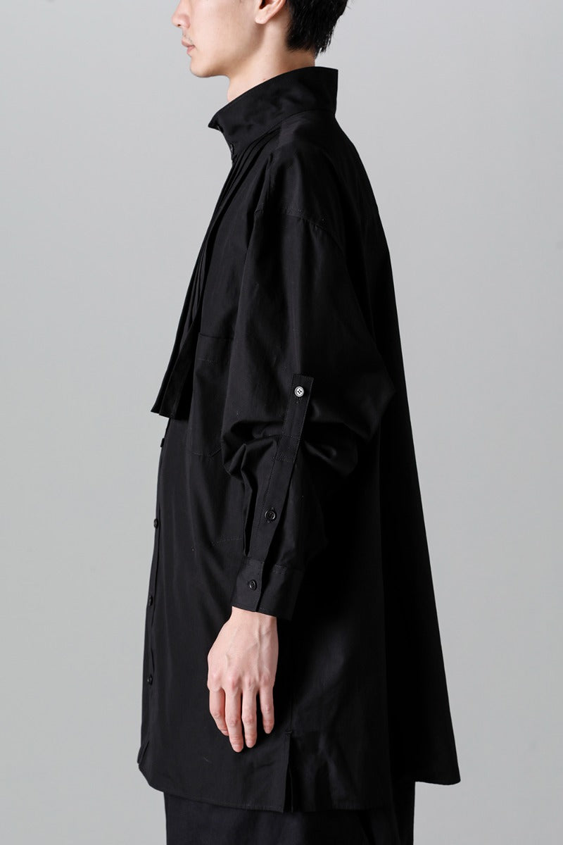 Collart Stand Blouse With Pleated Cloth  Black