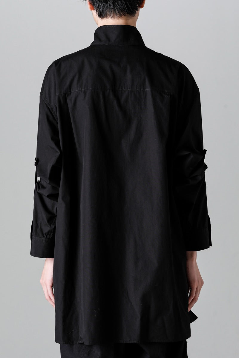 Collart Stand Blouse With Pleated Cloth  Black