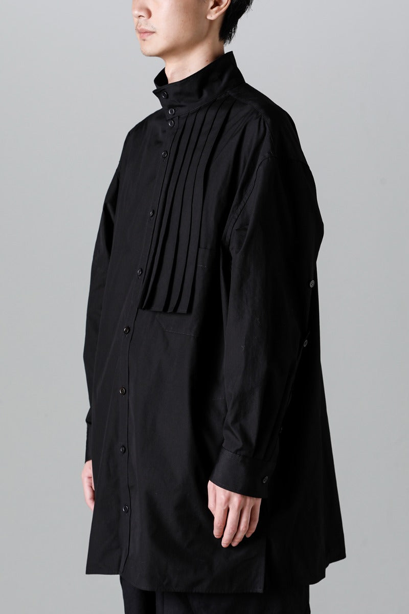 Collart Stand Blouse With Pleated Cloth  Black