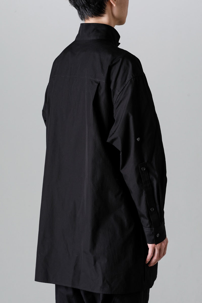 Collart Stand Blouse With Pleated Cloth  Black