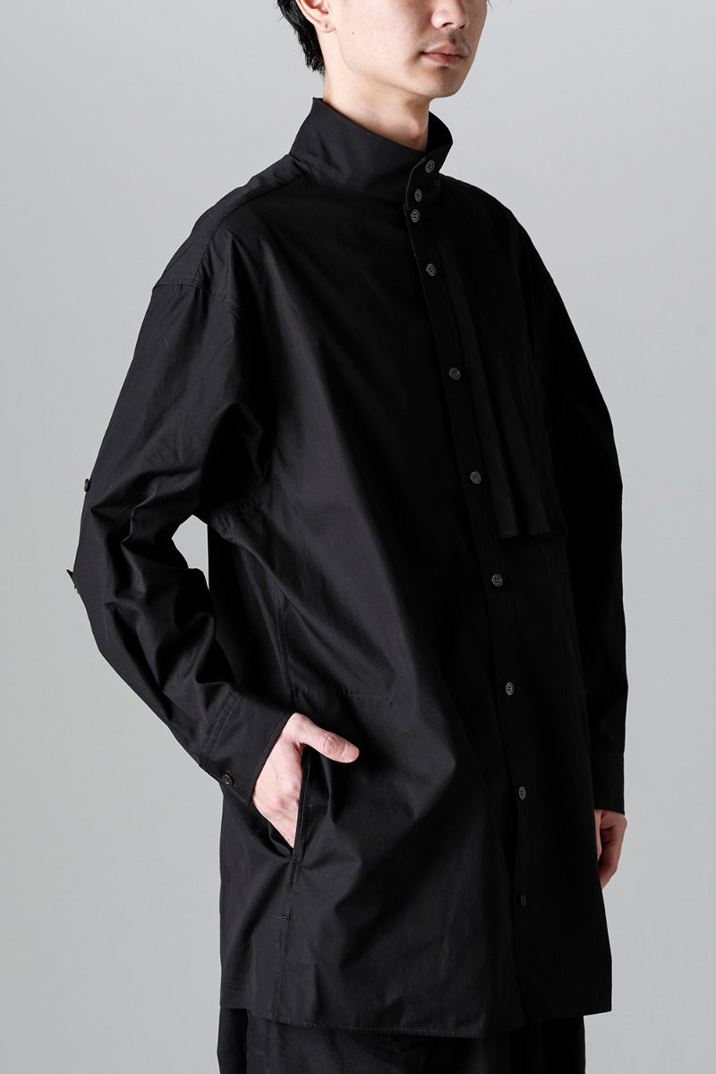 Collart Stand Blouse With Pleated Cloth  Black