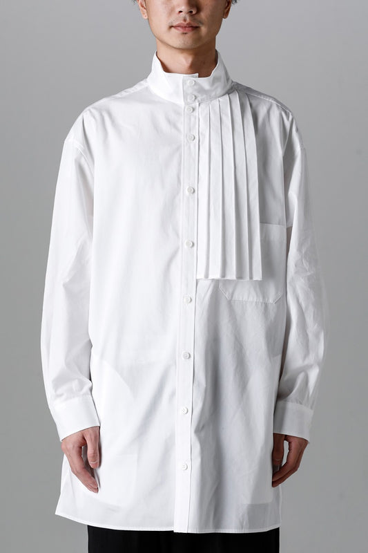 Collart Stand Blouse With Pleated Cloth  White