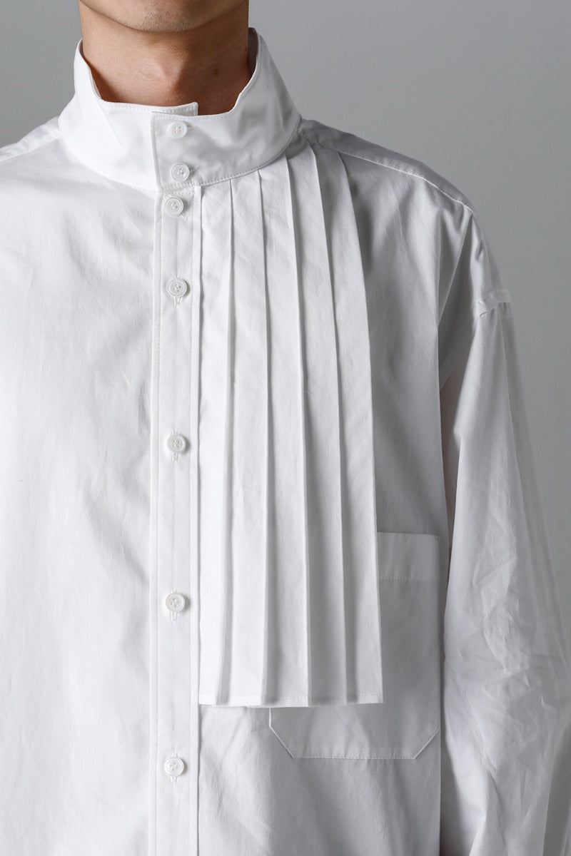 Collart Stand Blouse With Pleated Cloth  White