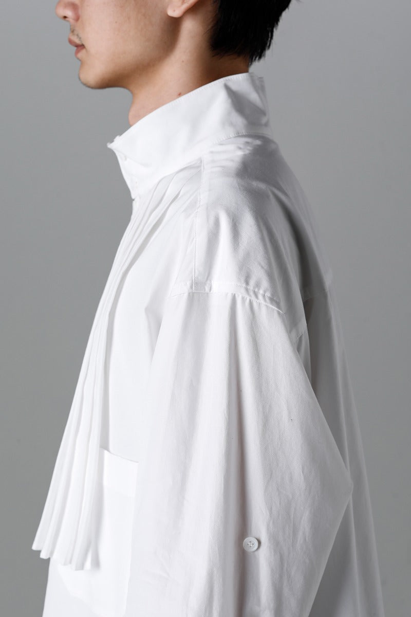 Collart Stand Blouse With Pleated Cloth  White