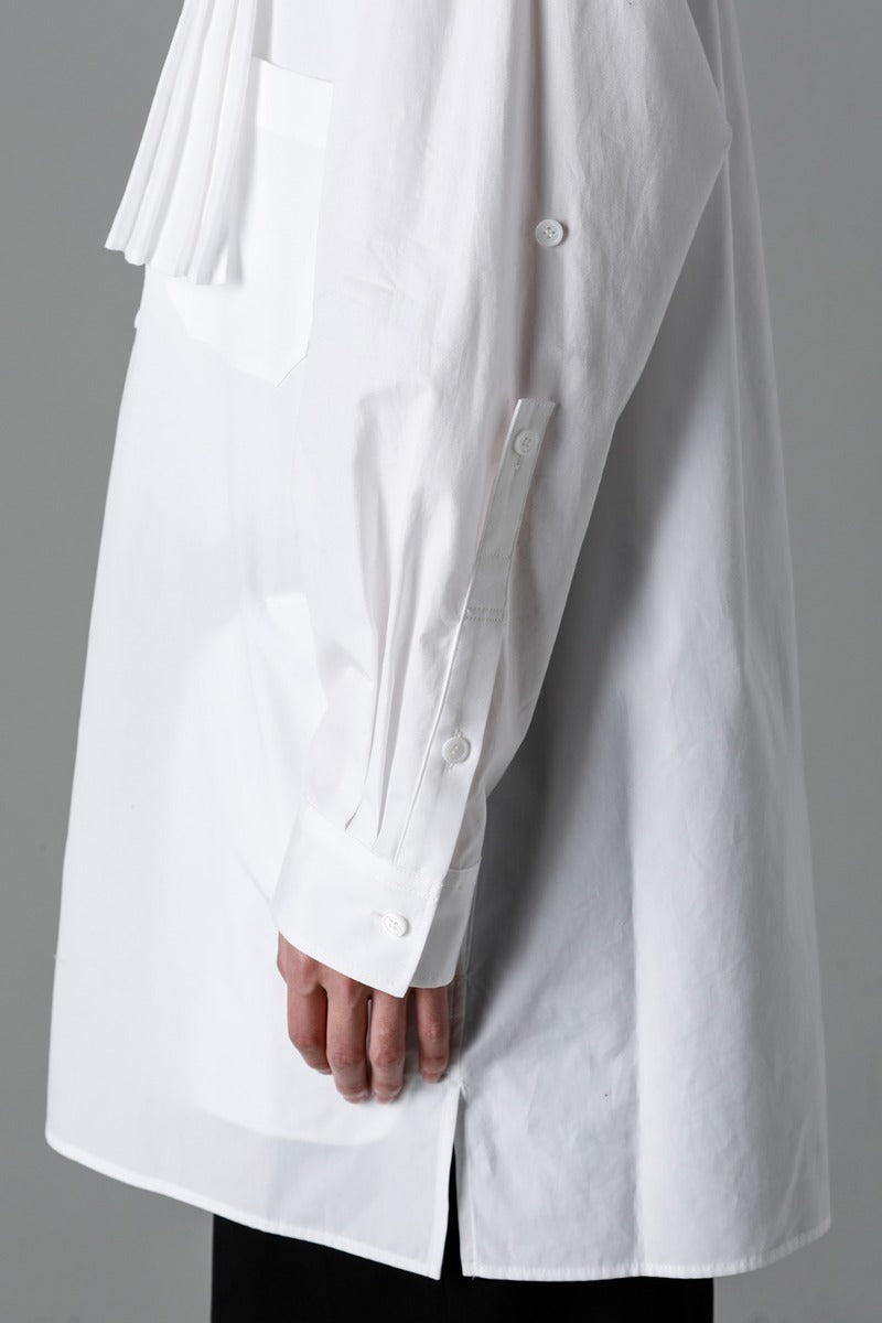 Collart Stand Blouse With Pleated Cloth  White