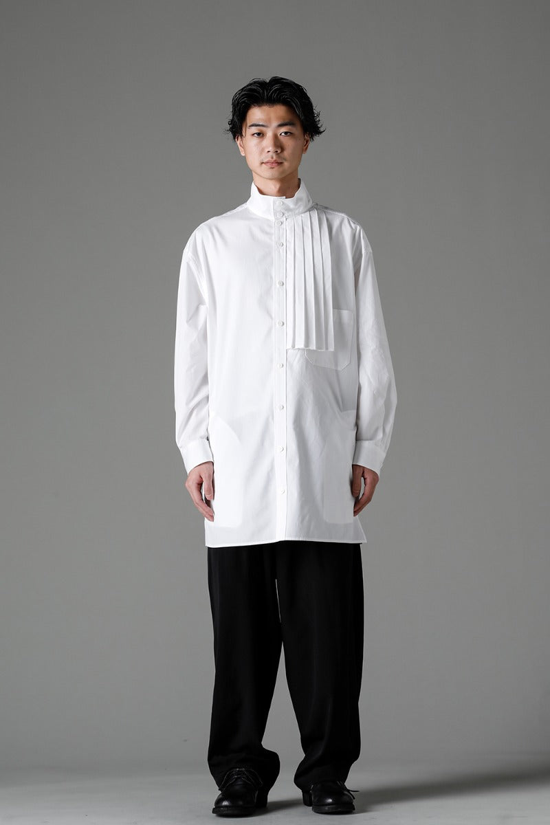 Collart Stand Blouse With Pleated Cloth  White